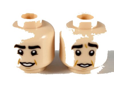 LEGO onderdeel Minifigure, Head Dual Sided Thick Black Eyebrows, Low Mouth, Smile / Worried Pattern - Hollow Stud (3626pb2501)