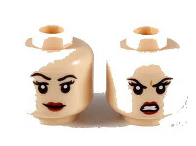 LEGO onderdeel Minifigure, Head Dual Sided Female, Black Eyebrows, Dark Red Lips, Smile with Raised Right Eyebrow / Scowl Pattern - Hollow Stud (3626pb2510)