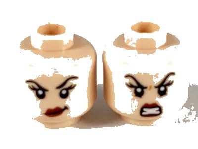 LEGO onderdeel Minifigure, Head Dual Sided Female, Black Eyebrows, Dark Pink Lips, Smirk with Raised Left Eyebrow / Fierce Scowl Pattern - Hollow Stud (3626pb2514)