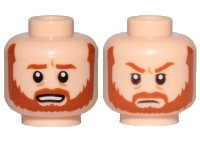 LEGO onderdeel Minifigure, Head Dual Sided Dark Orange Beard and Eyebrows, Bared Teeth / Frown Pattern (SW Obi-Wan) - Hollow Stud 3626pb2521