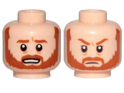 LEGO onderdeel Minifigure, Head Dual Sided Dark Orange Beard and Eyebrows, Bared Teeth / Frown Pattern (SW Obi-Wan) - Hollow Stud (3626pb2521)