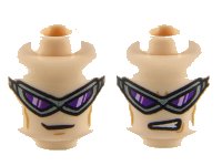LEGO part Minifigure, Head Dual Sided Pearl Dark Gray Visor, Dark Purple Lenses, Medium Nougat Cheek Lines, Small Grin / Gritted Teeth Pattern - Hollow Stud 3626pb2559