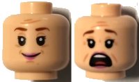 LEGO onderdeel Minifigure, Head Dual Sided Female Reddish Brown Eyebrows, Pink Lips, Smile / Scared Pattern (Dolores Umbridge) - Hollow Stud 3626pb2625