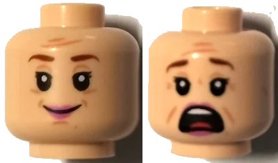 LEGO onderdeel Minifigure, Head Dual Sided Female Reddish Brown Eyebrows, Pink Lips, Smile / Scared Pattern (Dolores Umbridge) - Hollow Stud (3626pb2625)