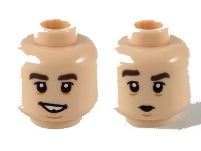LEGO part Minifigure, Head Dual Sided Dark Brown Eyebrows, Smile with Tooth Gap / Pucker Pattern - Hollow Stud (3626pb2653)