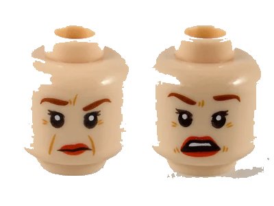 LEGO onderdeel Minifigure, Head Dual Sided Female, Reddish Brown Eyebrows, Dark Orange Wrinkles, Red Lips, Raised Right Eyebrow / Surprised Pattern - Hollow Stud (3626pb2657)