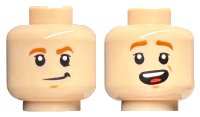LEGO onderdeel Minifigure, Head Dual Sided Child Dark Orange Eyebrows, Lopsided Grin / Open Mouth Smile with Top Teeth and Tongue Pattern - Hollow Stud 3626pb2679