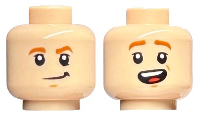 LEGO onderdeel Minifigure, Head Dual Sided Child Dark Orange Eyebrows, Lopsided Grin / Open Mouth Smile with Top Teeth and Tongue Pattern - Hollow Stud (3626pb2679)