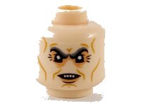 LEGO part Minifigure, Head Dark Bluish Gray Eyebrows, Nougat Eye Shadow, Medium Nougat Cheek Lines, Chin Dimple, and Wrinkles, Scowl with 4 Sharp Teeth Pattern - Hollow Stud 3626pb2682