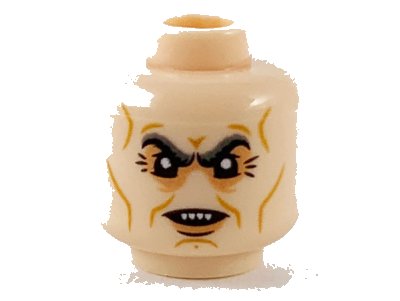 LEGO onderdeel Minifigure, Head Dark Bluish Gray Eyebrows, Nougat Eye Shadow, Medium Nougat Cheek Lines, Chin Dimple, and Wrinkles, Scowl with 4 Sharp Teeth Pattern - Hollow Stud (3626pb2682)