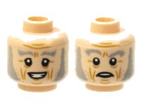 LEGO part Minifigure, Head Dual Sided Gray Eyebrows and Sideburns, Lined Face, Grin / Scared Face Pattern - Hollow Stud 3626pb2691