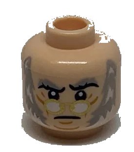 LEGO onderdeel Minifigure, Head Black and Light Bluish Gray Eyebrows, Gold Glasses, Chin Lines, Light Bluish Gray and White Sideburns Pattern - Hollow Stud (3626pb2708)