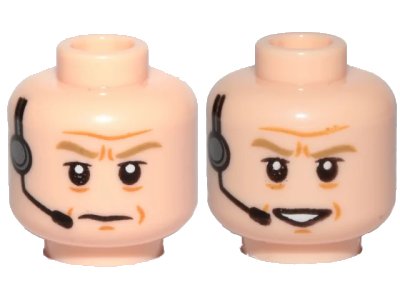 LEGO onderdeel Minifigure, Head Dual Sided Dark Tan Eyebrows, Wrinkles, Headset, Frown / Smile Pattern - Hollow Stud (3626pb2723)