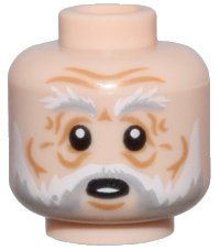 LEGO part Minifigure, Head White and Light Bluish Gray Bushy Eyebrows, Moustache and Beard, Medium Nougat Chin Dimple and Wrinkles, Surprised Open Mouth with Bottom Teeth Pattern - Hollow Stud 3626pb2737