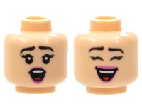 LEGO part Minifigure, Head Dual Sided Female, Black Eyebrows, Dark Pink Lips, Surprised / Open Smile with Closed Eyes Pattern - Hollow Stud 3626pb2802
