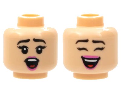 LEGO onderdeel Minifigure, Head Dual Sided Female, Black Eyebrows, Dark Pink Lips, Surprised / Open Smile with Closed Eyes Pattern - Hollow Stud (3626pb2802)