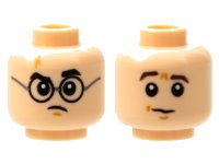 LEGO part Minifigure, Head Dual Sided, Medium Nougat Scar, Black Eyebrows and Glasses / Dark Brown Eyebrows Right Raised Pattern - Hollow Stud 3626pb2810