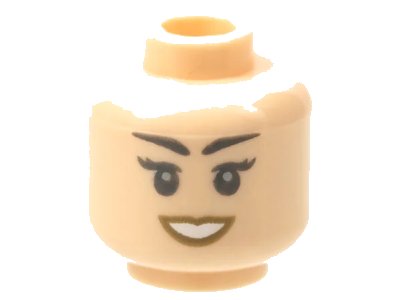 LEGO onderdeel Minifigure, Head Female Black Hazy Eyebrows, Eyelashes, and Eyes, Light Bluish Gray Pupils, Dark Tan Lips, Open Mouth Smile with Teeth Pattern - Hollow Stud (3626pb2811)