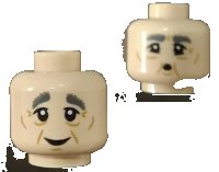 LEGO part Minifigure, Head Dual Sided Dark Bluish Gray Eyebrows, Eye Bags, Cheek Lines, Wrinkles and Smile / Whistling Pattern - Hollow Stud 3626pb2813