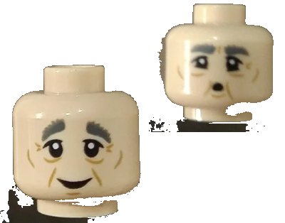 LEGO onderdeel Minifigure, Head Dual Sided Dark Bluish Gray Eyebrows, Eye Bags, Cheek Lines, Wrinkles and Smile / Whistling Pattern - Hollow Stud (3626pb2813)