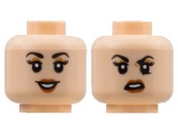 LEGO part Minifigure, Head Dual Sided Female, Black Eyebrows, Medium Nougat Eye Shadow, Dark Orange Lips, Smile / Scowl Pattern - Hollow Stud 3626pb2847