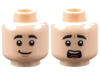 LEGO onderdeel Minifigure, Head Dual Sided, Black Eyebrows, Smile / Scared Pattern - Hollow Stud 3626pb2878