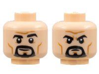 LEGO part Minifigure, Head Dual Sided Black Eyebrows and Goatee, Medium Nougat Cheek Lines and Chin Dimple, Furrowed Brow, Grin / Frown Pattern - Hollow Stud 3626pb2890