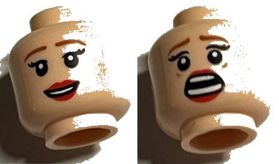 LEGO onderdeel Minifigure, Head Dual Sided Female, Medium Nougat Eyebrows, Red Lips, Smile / Scared Pattern - Hollow Stud (3626pb2895)