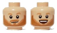 LEGO part Minifigure, Head Dual Sided, Nougat Eyebrows, Beard and Moustache, Open Mouth Grin / Smirk Pattern - Hollow Stud 3626pb2908