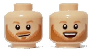 LEGO onderdeel Minifigure, Head Dual Sided, Nougat Eyebrows, Beard and Moustache, Open Mouth Grin / Smirk Pattern - Hollow Stud (3626pb2908)