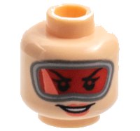 LEGO onderdeel Minifigure, Head Female Red Large Goggles, Coral Lips, Open Smile Pattern - Hollow Stud 3626pb2943