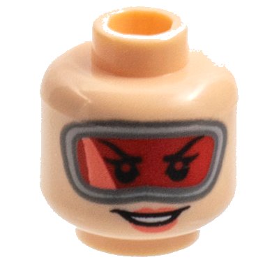 LEGO part Minifigure, Head Female Red Large Goggles, Coral Lips, Open Smile Pattern - Hollow Stud (3626pb2943)