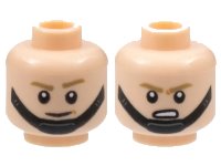 LEGO part Minifigure, Head Dual Sided SW Dark Tan Eyebrows, Black Chin Strap, Smirk / Grimace Pattern - Hollow Stud 3626pb3028
