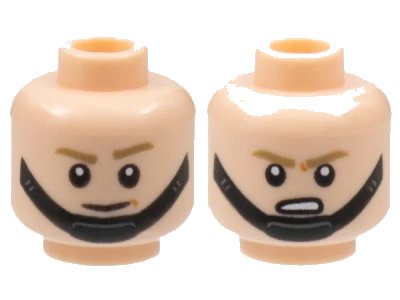 LEGO onderdeel Minifigure, Head Dual Sided SW Dark Tan Eyebrows, Black Chin Strap, Smirk / Grimace Pattern - Hollow Stud (3626pb3028)