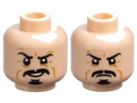 LEGO onderdeel Minifigure, Head Dual Sided Black Eyebrows, Moustache, and Goatee, Medium Nougat Cheek Lines and Wrinkles, Open Mouth Smile with Teeth / Scowl Pattern - Hollow Stud 3626pb3030