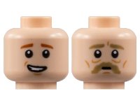 LEGO part Minifigure, Head Dual Sided Dark Tan Thick Eyebrows and Moustache, Nougat Cheek Lines / Dark Orange Eyebrows, Worried Smile Pattern - Hollow Stud 3626pb3049