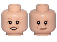 LEGO part Minifigure, Head Dual Sided Female, Nougat Eyebrows, Cheek Lines, Lips, Open Mouth Smile / Smile Pattern - Hollow Stud 3626pb3053