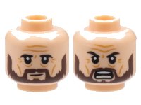 LEGO part Minifigure, Head Dual Sided Black Eyebrows, Dark Brown Beard, Crow's Feet, Neutral / Fierce Pattern - Hollow Stud 3626pb3059
