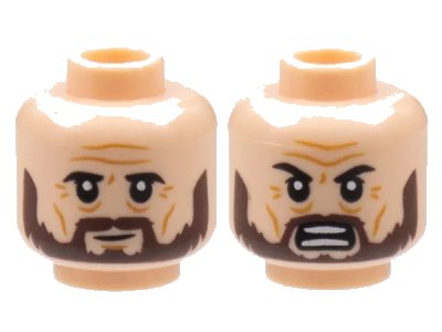 LEGO onderdeel Minifigure, Head Dual Sided Black Eyebrows, Dark Brown Beard, Crow's Feet, Neutral / Fierce Pattern - Hollow Stud (3626pb3059)