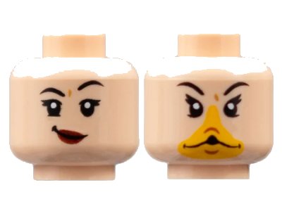 LEGO onderdeel Minifigure, Head Dual Sided Female, Black Eyebrows, Lopsided Grin with Dark Red Lips / Bright Light Orange Goose Duck Bill Pattern - Hollow Stud (3626pb3106)