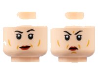 LEGO part Minifigure, Head Dual Sided Female Black Eyebrows, Dark Red Lips, Medium Nougat Contour Lines, Small Smile / Scowl Pattern - Hollow Stud 3626pb3111