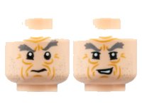 LEGO part Minifigure, Head Dual Sided Dark Bluish Gray Eyebrows, Medium Nougat Wrinkles, Stubble, Confused / Lopsided Grin Pattern - Hollow Stud 3626pb3112