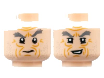 LEGO onderdeel Minifigure, Head Dual Sided Dark Bluish Gray Eyebrows, Medium Nougat Wrinkles, Stubble, Confused / Lopsided Grin Pattern - Hollow Stud (3626pb3112)