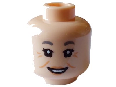 LEGO part Minifigure, Head Female Dark Bluish Gray Eyebrows, Open Smile, Medium Nougat Cheek Lines and Crow's Feet Pattern - Hollow Stud (3626pb3113)