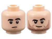 LEGO onderdeel Minifigure, Head Dual Sided Black Thick Eyebrows, Neutral / Lopsided Grin with Dark Brown Stubble Pattern - Hollow Stud 3626pb3122