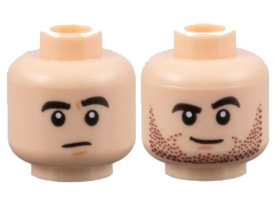 LEGO onderdeel Minifigure, Head Dual Sided Black Thick Eyebrows, Neutral / Lopsided Grin with Dark Brown Stubble Pattern - Hollow Stud (3626pb3122)