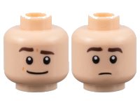 LEGO part Minifigure, Head Dual Sided Dark Brown Eyebrows, Wide Grin with Raised Eyebrow Right / Neutral Pattern - Hollow Stud 3626pb3128