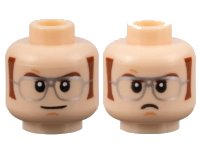 LEGO part Minifigure, Head Dual Sided Reddish Brown Eyebrows and Sideburns, Silver Glasses, Slight Grin / Scowl Pattern - Hollow Stud 3626pb3131