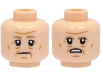 LEGO part Minifigure, Head Dual Sided Dark Tan Eyebrows, Nougat Cheek Lines and Chin Dimple, Neutral / Angry with Open Mouth with Teeth Pattern - Hollow Stud 3626pb3133