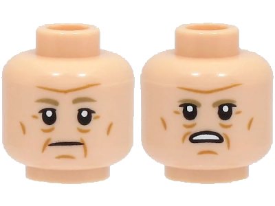 LEGO onderdeel Minifigure, Head Dual Sided Dark Tan Eyebrows, Nougat Cheek Lines and Chin Dimple, Neutral / Angry with Open Mouth with Teeth Pattern - Hollow Stud (3626pb3133)
